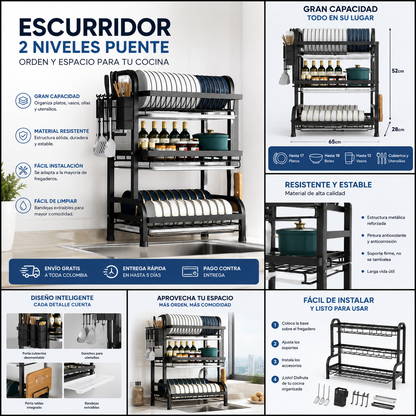 Escurridor Platos 3 Niveles En Acero Inoxidable