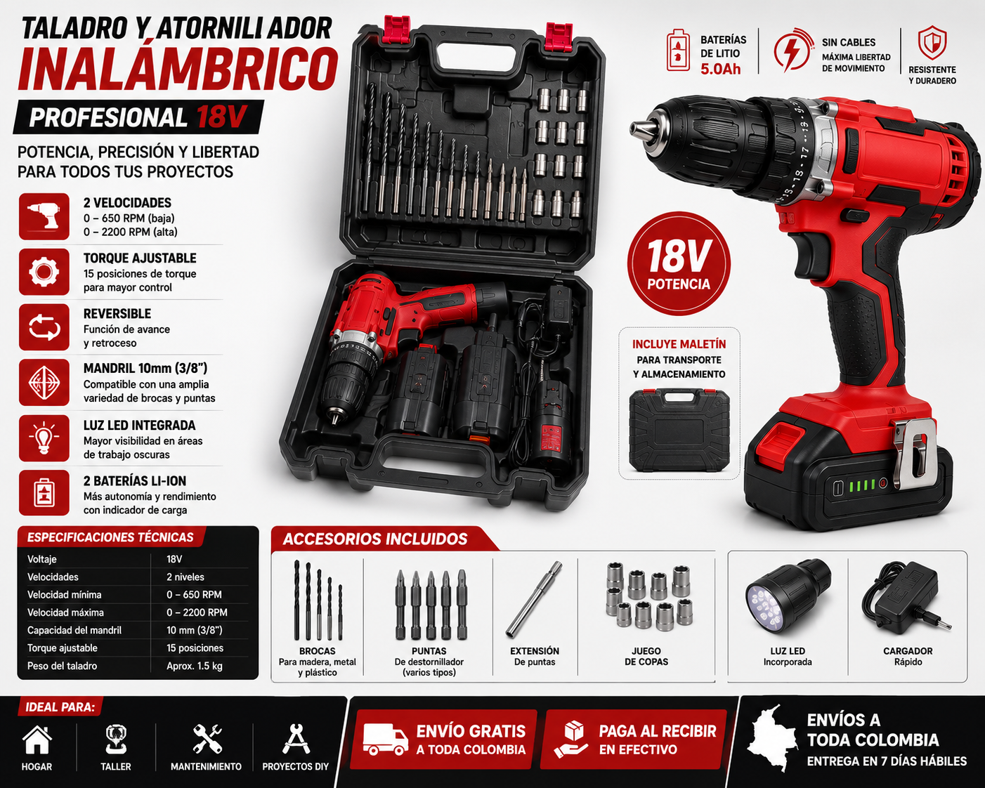 Taladro Inalambrica 18v mandrill